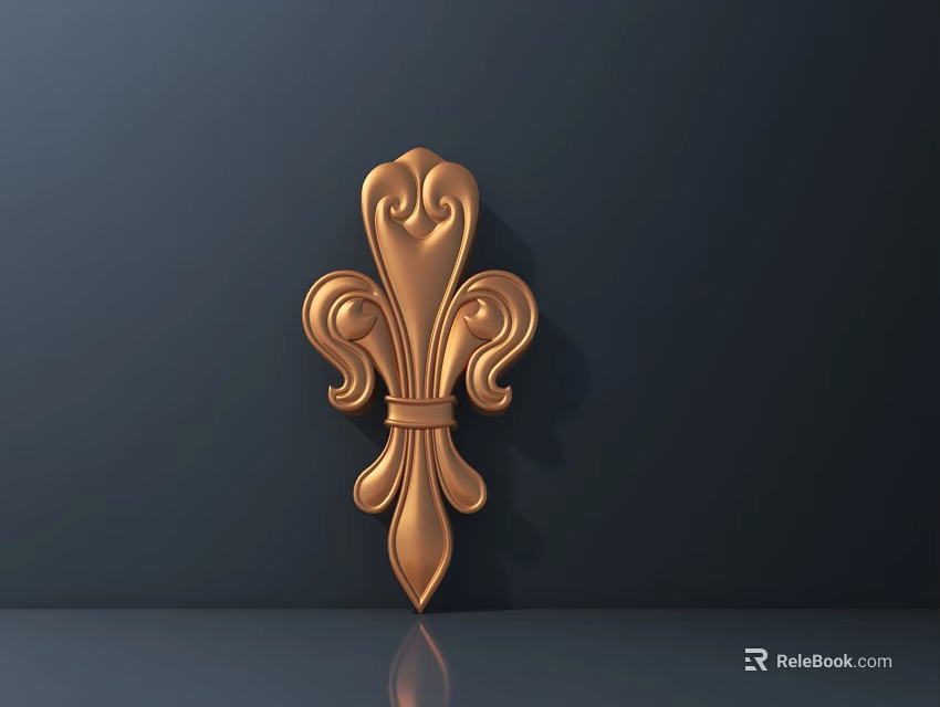 Golden Decorative Carving With Ornate Curved Patterns And Shiny Metallic Finish 3d model 