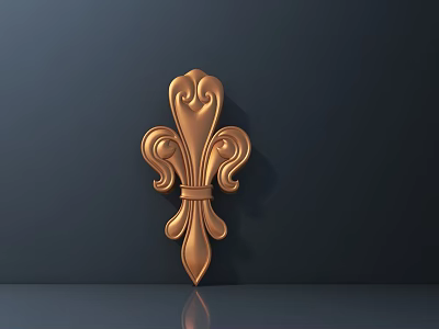 Golden Decorative Carving With Ornate Curved Patterns And Shiny Metallic Finish 3d model