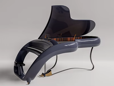 Modern Grand Piano With Sleek Navy Blue Design Black Keys And Metal Legs 3d model