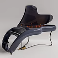 Modern Grand Piano With Sleek Navy Blue Design Black Keys And Metal Legs