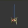 Modern Wood Stove Design With Tall Chimney And Burning Flames