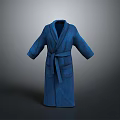 Blue Terry Cloth Robe With Belt And Front Pockets For Daily Use