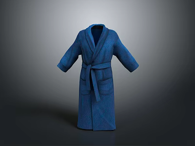 Blue Terry Cloth Robe With Belt And Front Pockets For Daily Use 3d model