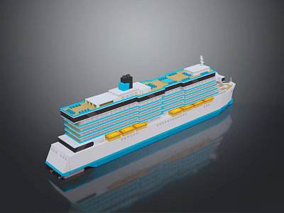 White Cruise Ship Model With Blue Yellow Decorations Multiple Decks And Open Air Areas 3d model