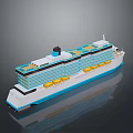 White Cruise Ship Model With Blue Yellow Decorations Multiple Decks And Open Air Areas