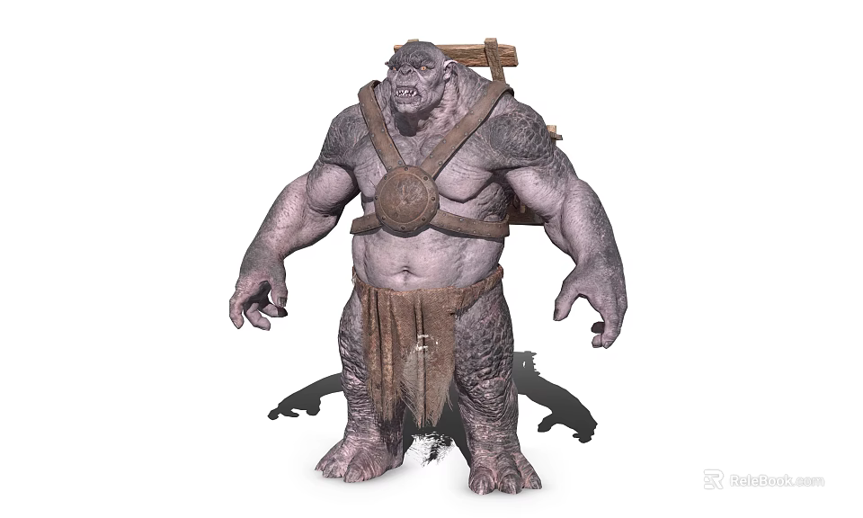 Muscular Rock Skinned Game Movie Character With Leather Armor And Giant Build 3d model 