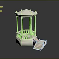 White Gazebo Structure With Columns Steps Railing And Classic Roof Design 3d model