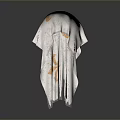 White Decorative Fabric Hood With Intricate Gold Patterns And Distressed Edges