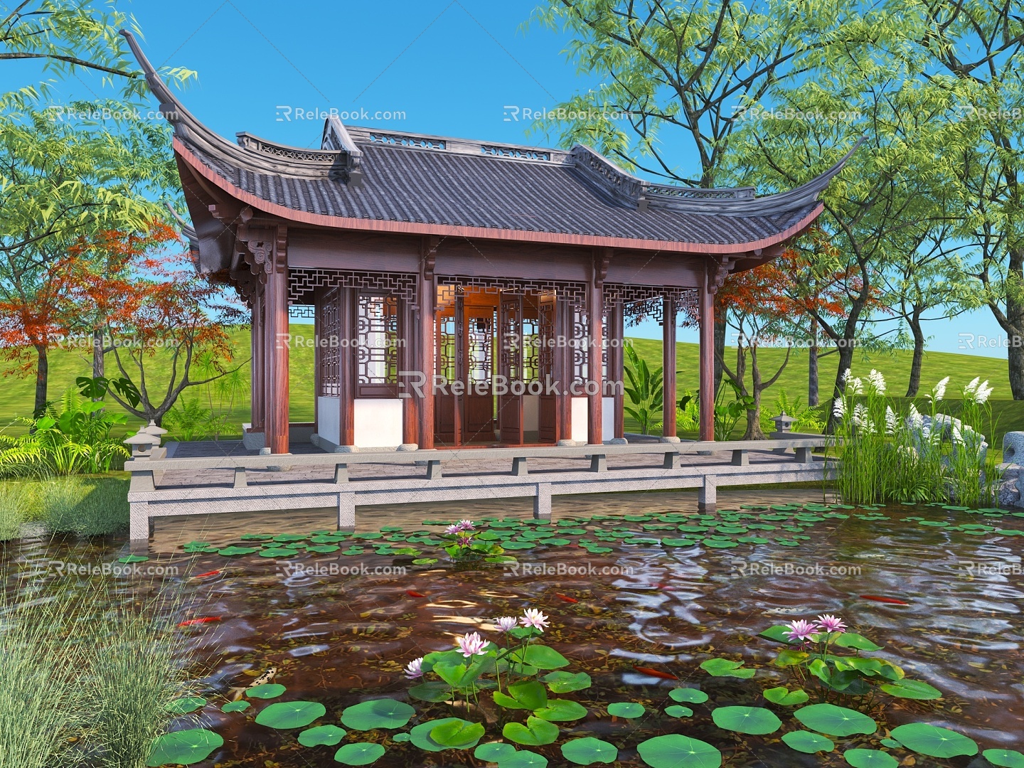 Chinese-style pavilion Chinese-style pavilion lotus pond 3d model