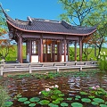 Chinese-style pavilion Chinese-style pavilion lotus pond 3d model