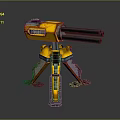 Yellow Multi Legged Mechanical Toy With Double Barrels And Red Button 3d model