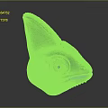 Detailed Green Chameleon Head Sculpture With Textured Skin And Horned Crest