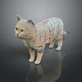 Realistic 3D Striped Cat Figurine Standing Pose With Dark Background Reflection