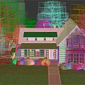 Single Family House With White Exterior Gabled Roof Green Lawn And Red Brick Pathway