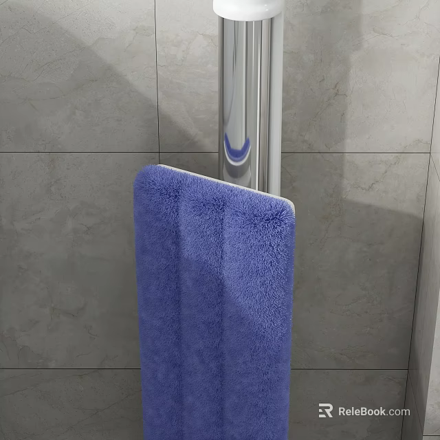 Blue Mop with Silver Handle and Gray Tiled Wall Background for Daily Cleaning 3d model 