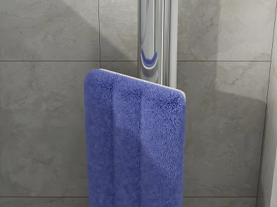 Blue Mop with Silver Handle and Gray Tiled Wall Background for Daily Cleaning 3d model