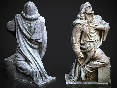 Classical Stone Carved Human Sculptures In Kneeling Pose With Flowing Robe Details 3d model