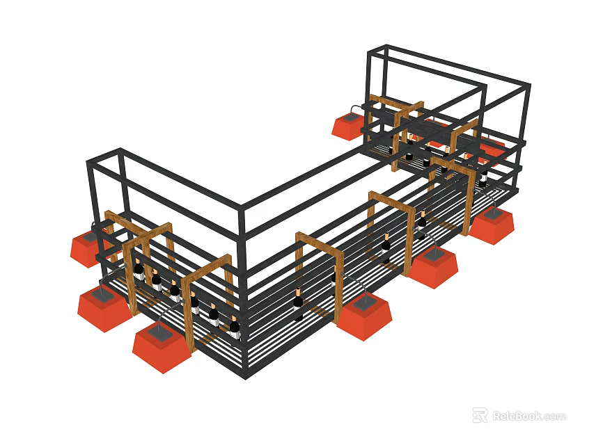Modern Suspended Ceiling Structure With Metal Frame And Orange Support Bases 3d model