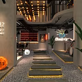 Modern Bar Interior With Illuminated Stepping Stones Neon Lights And Moon Decor