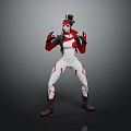 Anime 3D Character In Red White Tight Bodysuit With Headgear Black Boots And Action Pose