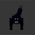 Blue Blocky Wolf Like Creature With Spiked Back And Glowing Green Eyes