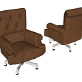 Brown Leather Office Chair with High Back Tufted Design and Curved Arms on Wheeled Base