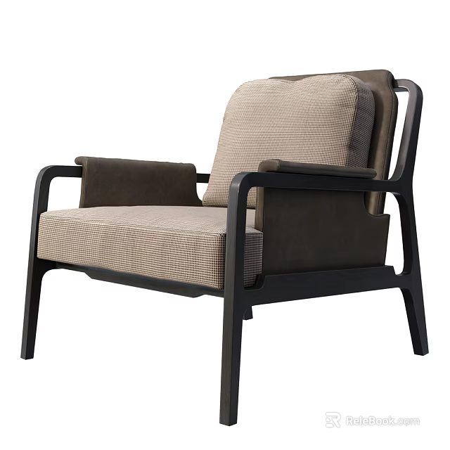 Modern Single Sofa With Fabric Cushion Leather Armrest And Black Frame 3d model 