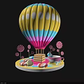 Colorful Hot Air Balloon Inflatable With Lollipops Cake And Teacup Decorations