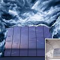 Blue Wave Pattern Exhibition Hall Culture Wall With Vertical Panels And Decorative Design