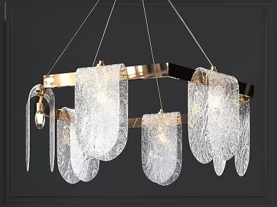 Elegant Modern Chandelier With Gold Frame And Transparent Textured Glass 3d model