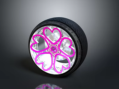 Car Wheel With Pink Accents Illuminated Star Shaped Design And Black Tire 3d model