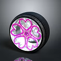 Car Wheel With Pink Accents Illuminated Star Shaped Design And Black Tire