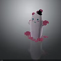 Cute White Ghost Character With Black Top Hat Pink Roses Smiling Blush Face And Scattered Petals