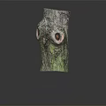 Stump Shaped Wood and Stone Decorative Piece with Natural Bark Texture and Circular Holes