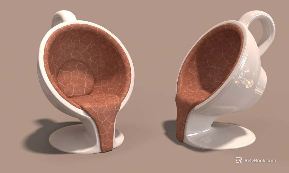 Modern Single Chair with White Frame and Brown Cracked Textured Seat Design 3d model 