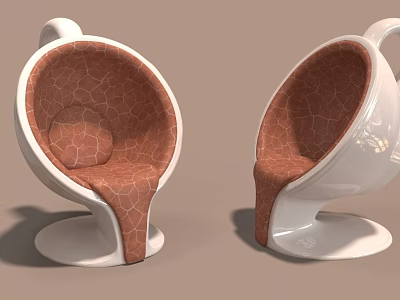Modern Single Chair with White Frame and Brown Cracked Textured Seat Design 3d model