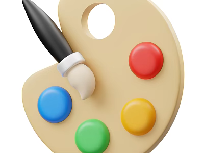 Vibrant Artist Painting Tools With Wooden Palette Paintbrush And Red Blue Green Yellow Paint Blobs 3d model