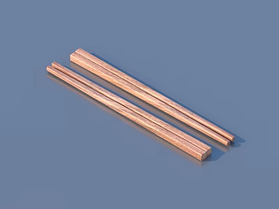 Wooden Chopsticks Utensil Set With Two Pairs On Blue Background 3d model