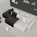 Fabric Multi-person Sofa Back-to-back Combination Sofa Bean Curd Block Combination Sofa Bookcase Background Wall Decorative Cabinet Round Side Books Jewelry Ornaments Carpet 3d model