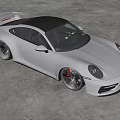 Stylish White Sports Car In Modern Concrete Interior With Shiny Floor And Grid Ceiling
