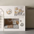 Modern Kids Bunk Bed With Stairs Cloud Shaped Decor And Circular Accents