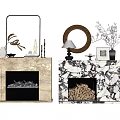 Elegant Stone And Marble Fireplaces With Decorative Mirrors Lamps Vases Dried Branches And Logs Inside