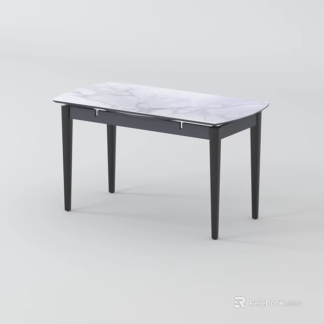 Modern Dining Table With White Marble Top And Black Wooden Legs Design 3d model 