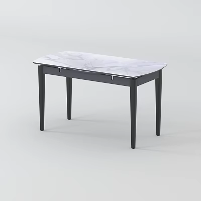 Modern Dining Table With White Marble Top And Black Wooden Legs Design 3d model
