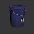 Industrial Blue Plastic Bucket With Secure Blue Lid White Handle And Yellow Caution Label