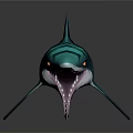 Cartoon Striped Shark With Teal Black Color Yellow Eyes And Gear Like Teeth