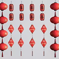 Traditional Red Chinese Lanterns With Spring Characters And Various Shapes For Decorations