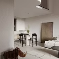 Soft Neutral Toned Modern Dining And Living Space With Round Marble Table And Elegant Chairs