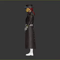 Humanoid Character Creature Figure In Top Hat Brown Coat Red Scarf Blue Pants White Boots