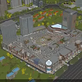 Aerial Urban Planning Layout Featuring High Rise Buildings Commercial Complex And Green Spaces